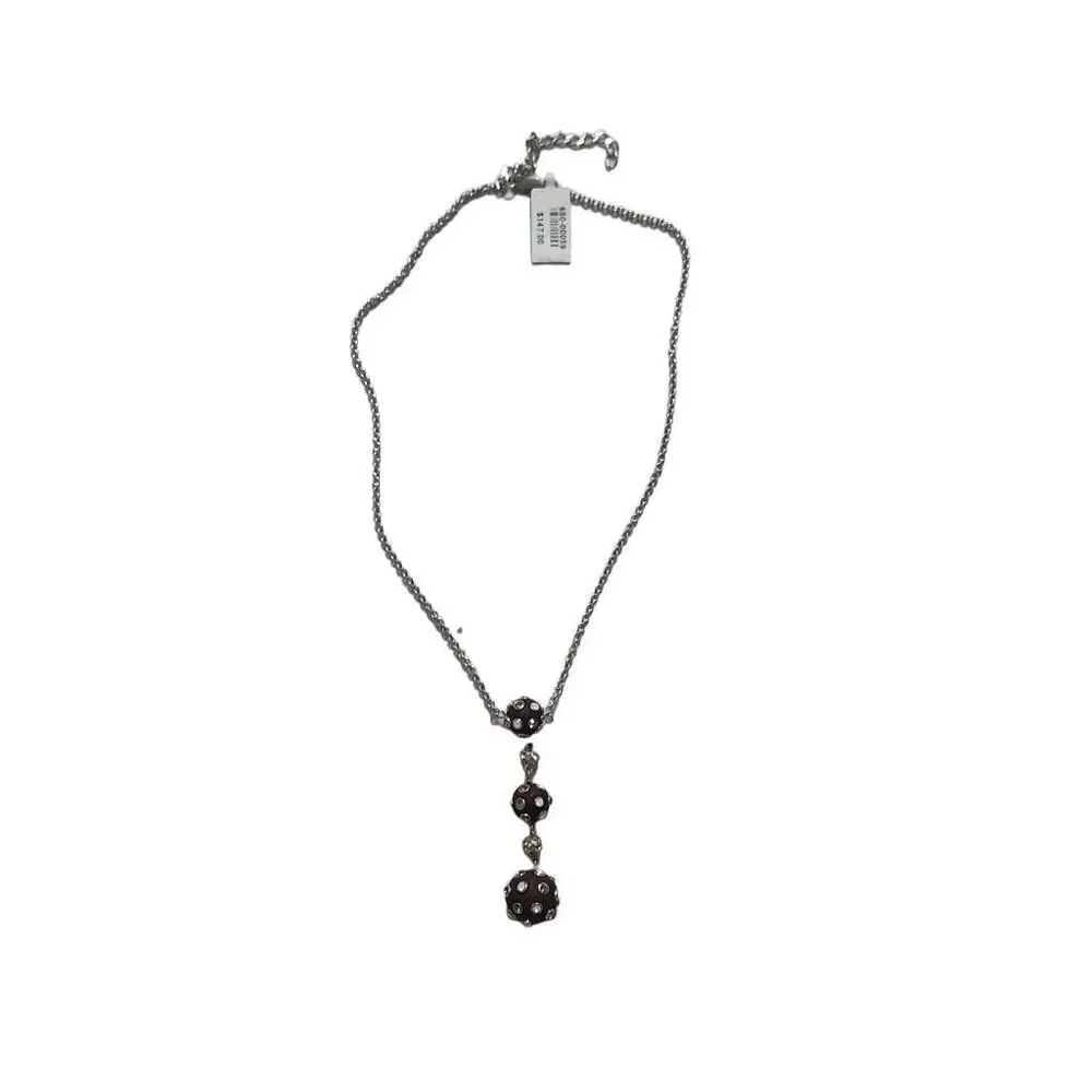 Tripia Wood with Cubic Zirconia Drop Necklace Silver Chain 16-18 inches